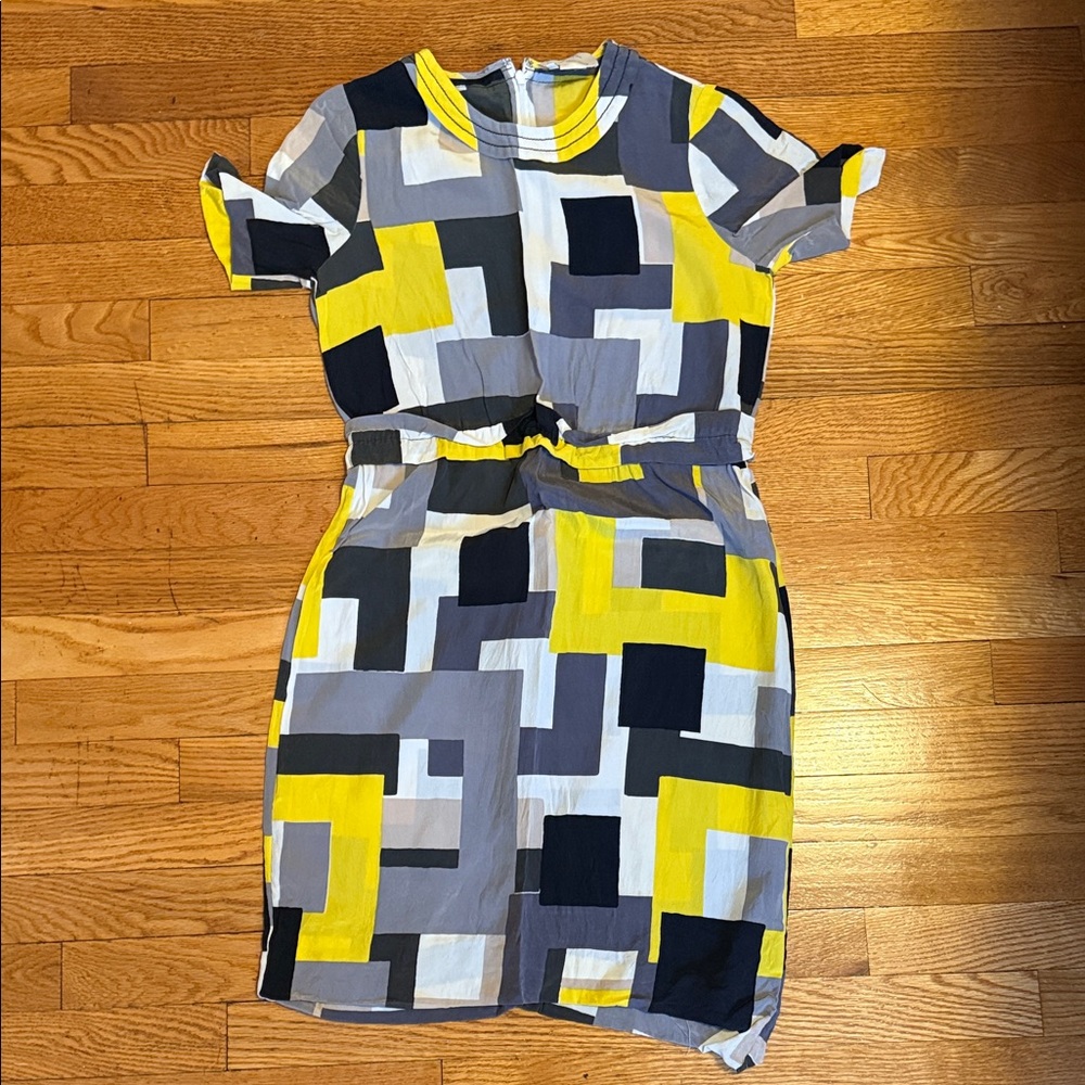 Kate Spade Geometric Yellow and Gray Mini Dress